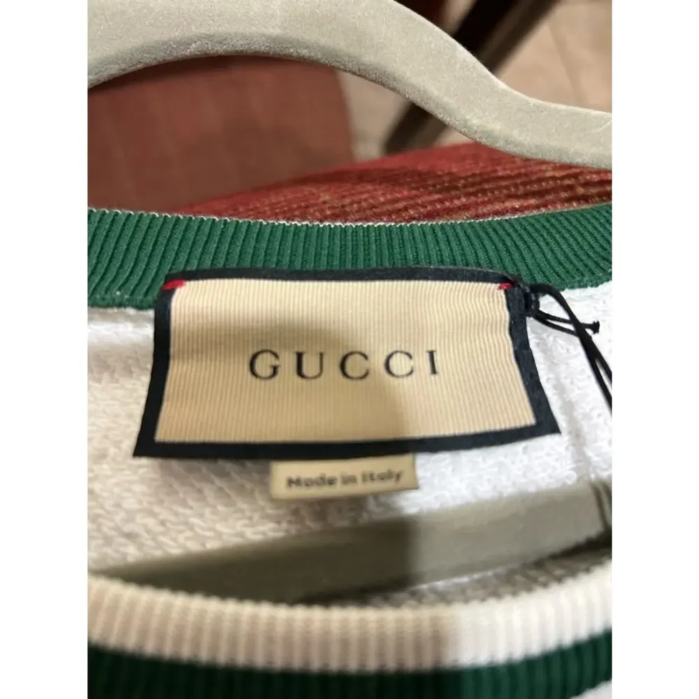 Men's Gucci white cotton jersey sweatshirt green 1921 interlocking G size medium